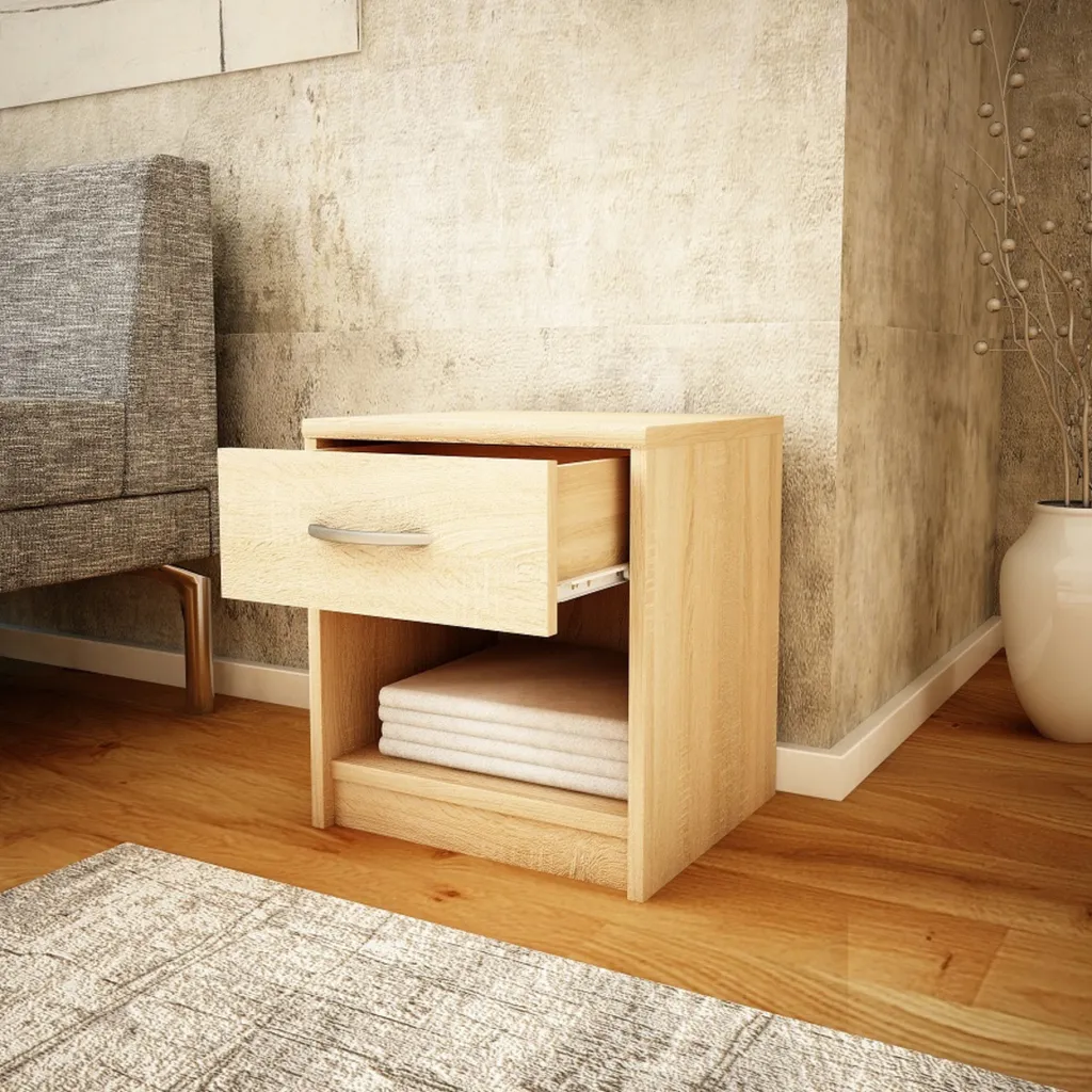 Commode 1 tiroir sonoma de 39 cm avec surface mate et bords arrondis - 2