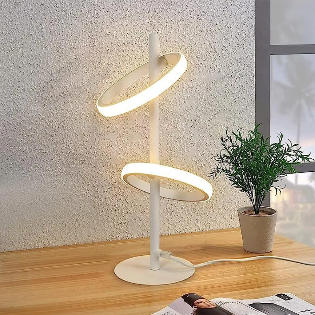 ZMH Lampada da tavolo a LED Lampada da comodino ad anello bianca Anelli rimovibili ruotabili 13 W 3000 K Bianco caldo