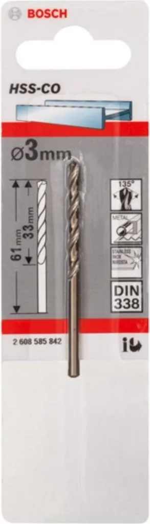Punta Elicoidale HSS-Co 3x33x61mm: Massima Precisione DIN 338