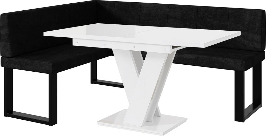 MEBLINI Eckbank für Esszimmer mit ausziehbarem Tisch - Küchenbank - Essecke - Sitzecke Küche - PETER - U-Beine 128x168x87cm Links - Schwarz Samt...