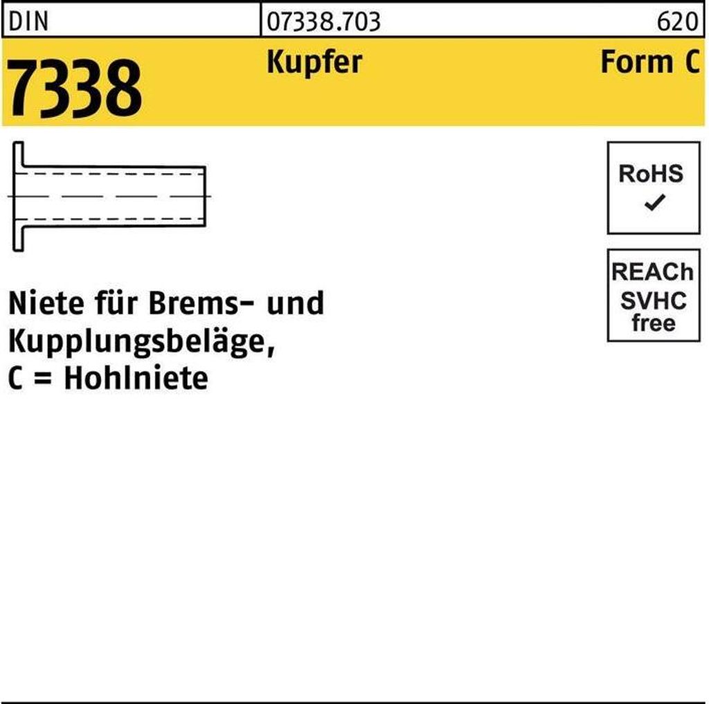 Reyher Niete DIN 7338 Kupfer C 4 x 12 Cu (100 Stück)