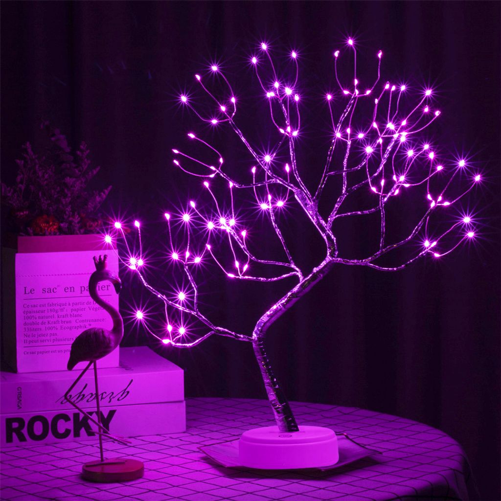 Lampa LED z drutu miedzianego Różowe sztuczne drzewko Zdjęcie produktu 