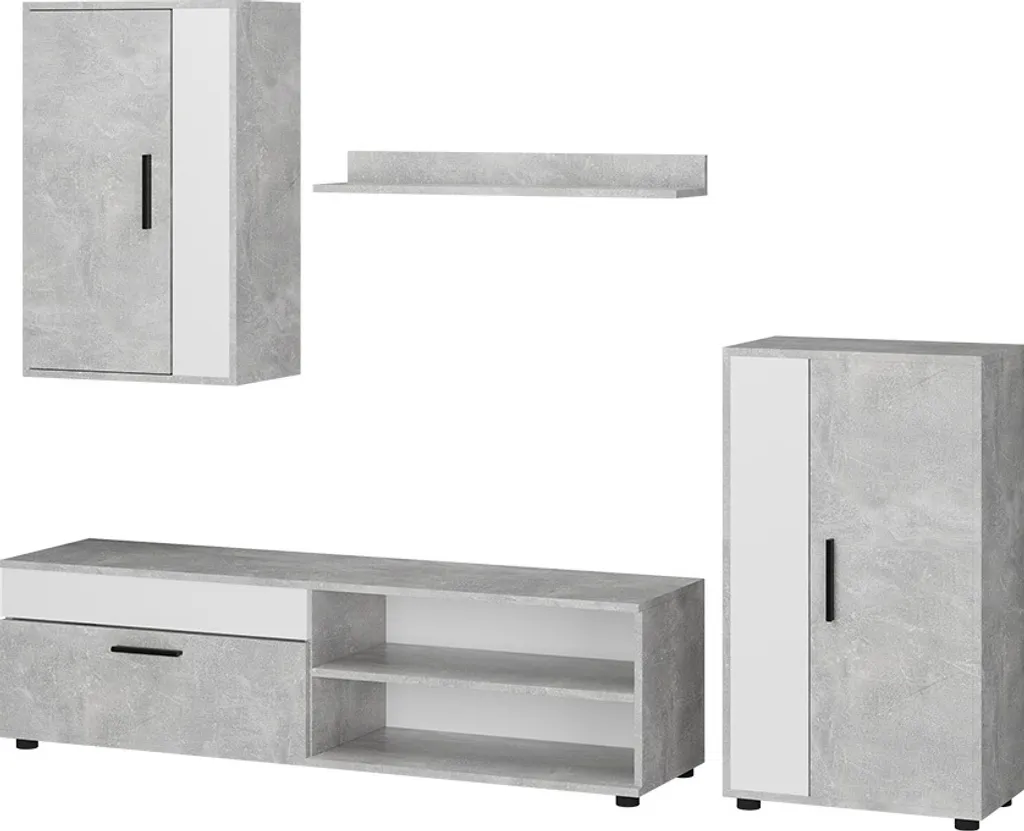 Meuble de Rangement Mural Berno Vicco Béton 4 Pièces Robuste 41602
