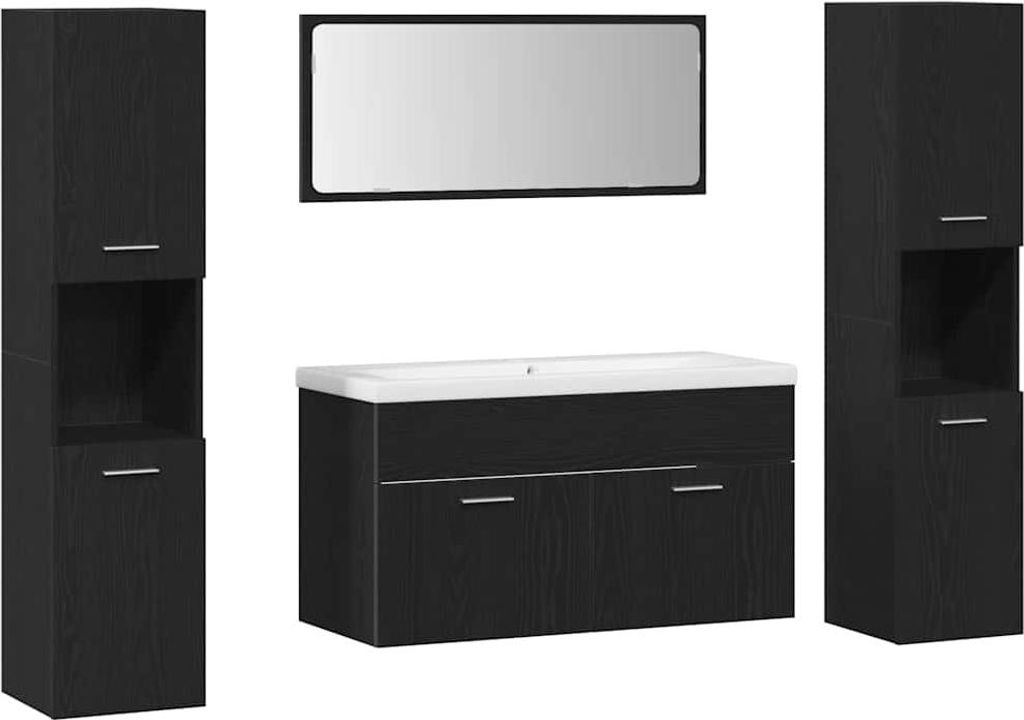 vidaXL Badezimmermöbel-Set 4 pcs Schwarz Eichen-Optik Holzwerkstoff
