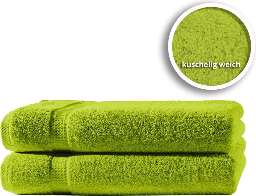 2er Set Gästetücher Handtücher Duschtücher Badetücher Frottee 100% Baumwolle, Farbe:Grün, Größe:Handtücher 50x100 cm