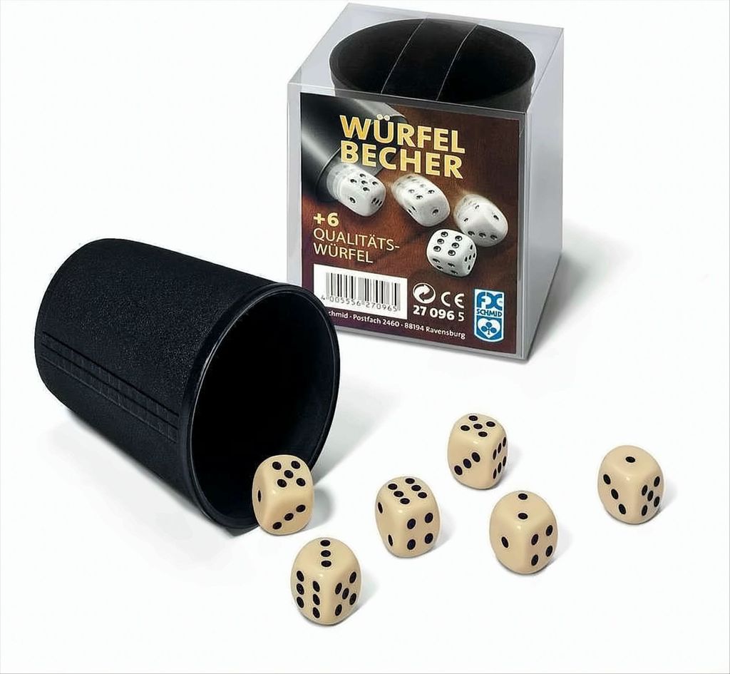 Ravensburger FX Schmid schwarzer Würfelbecher mit 6 Würfeln 27096