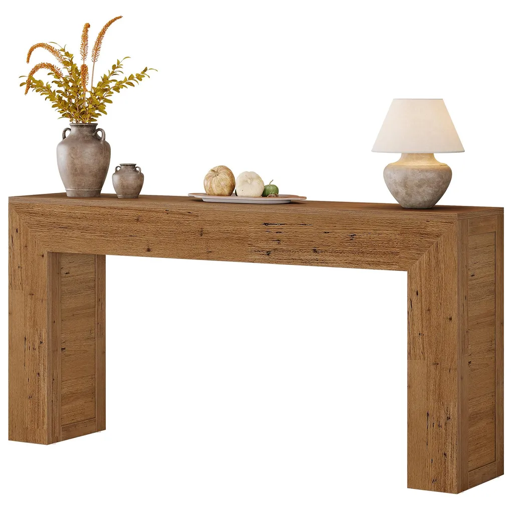 Table Console de 160 cm en Bois Massif et Métal, Console XXL Industrielle