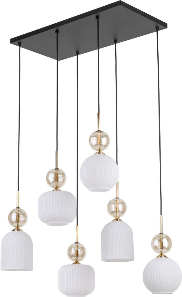 Pendelleuchte Glas Metall E14 H: max. 170 cm in Schwarz Weiß Gold Modern Hängeleuchte