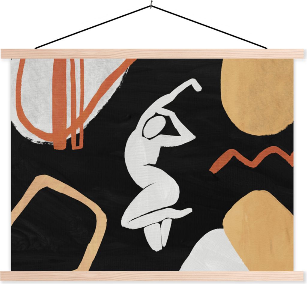 MuchoWow Textilposter Kunst - Abstrakt - Menschen 150x113 cm mit holzfarbenen Rahmen - Poster