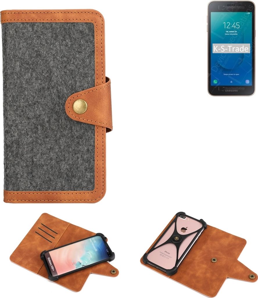 K-S-Trade Schutzhülle Handyhülle kompatibel mit Samsung Galaxy J2 Core 2020 Filz Hülle Kunst-Leder dunkelgrau braun (1x)