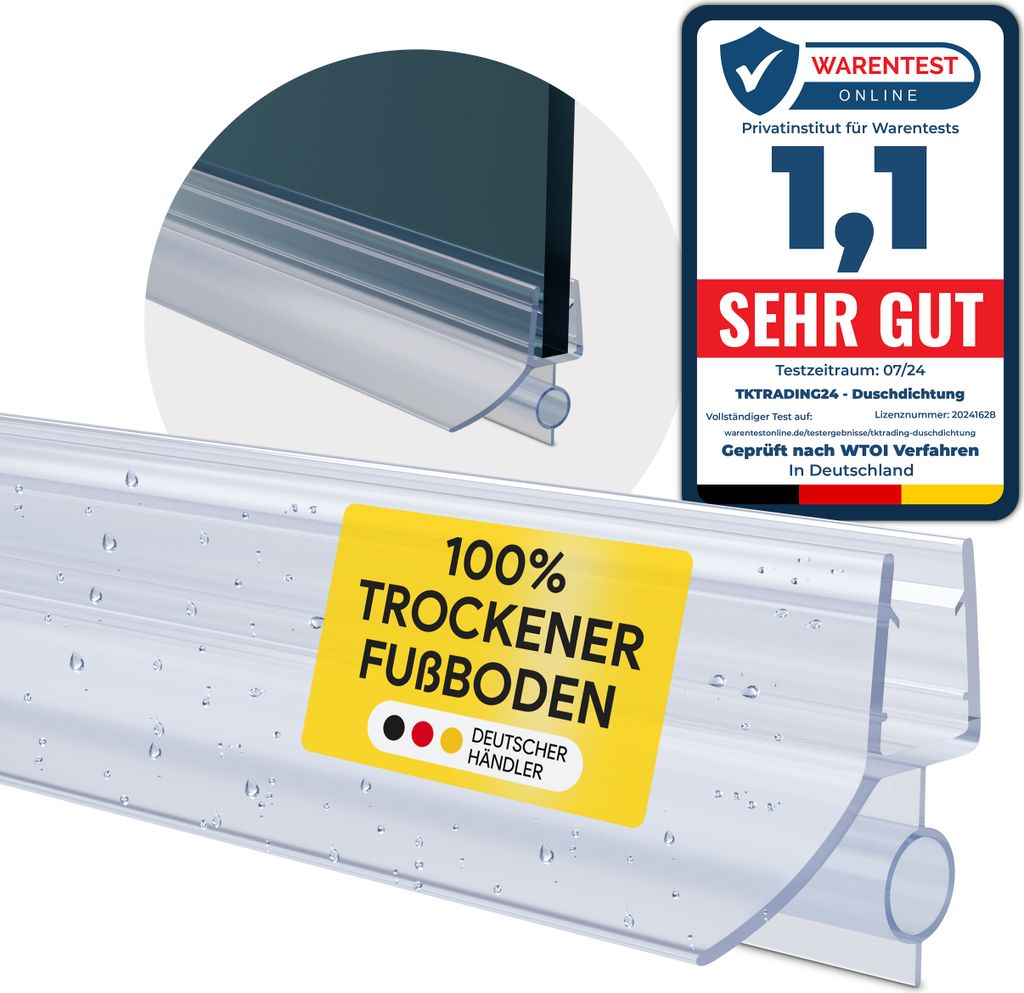 Duschdichtung PVC Ersatzdichtung Dusche Bad TYP-18 200cm Glasstärke 6mm