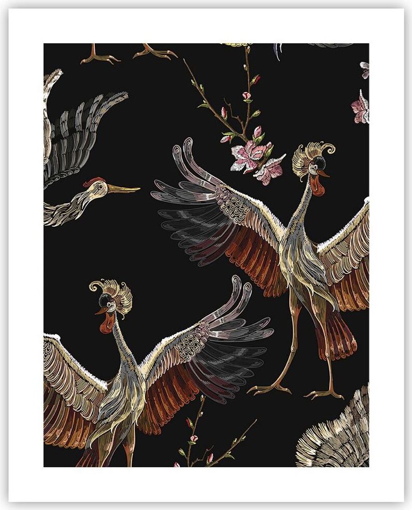 Poster - Poster ohne Rahmen - Asiatisch Vögel Verziert - 40x50 cm - Wand Bild - Wanddeko - Wandbilder - Kunstposter - Wandposter - Bilder - Kunstd...
