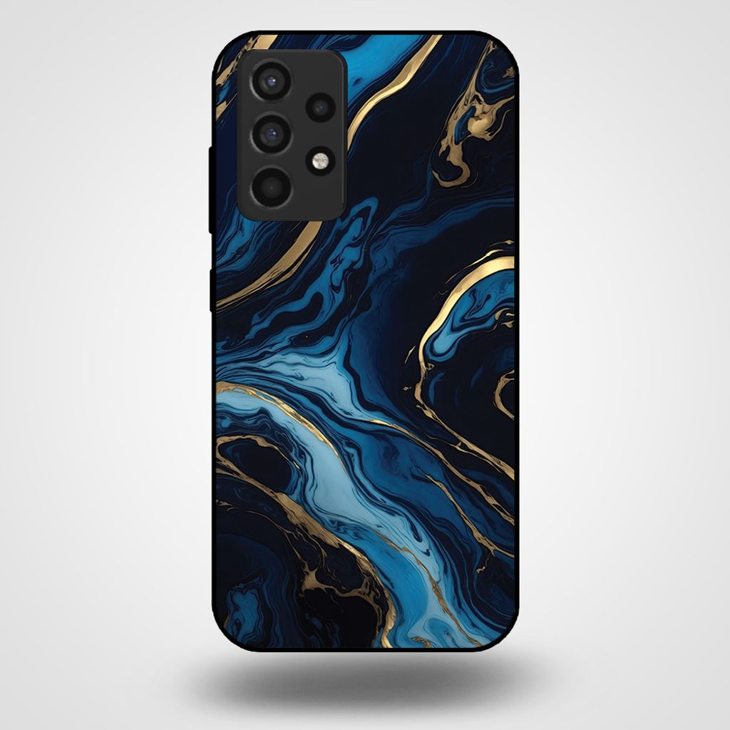 Smartphonica Handytasche für Samsung Galaxy A52 5G mit Marmordruck - TPU Rückseite Abdeckung Fall Marmor Design - Gold Blau
