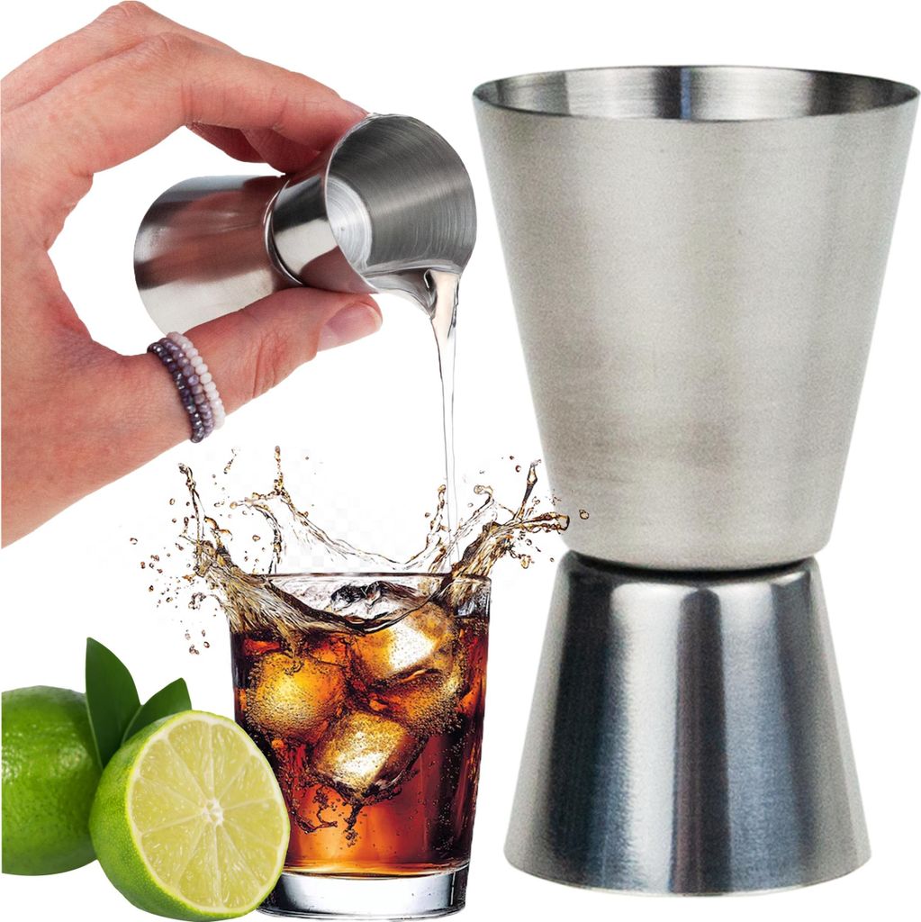 Doppelseitiger Bar-Messbecher Metall Glas 25/50Ml