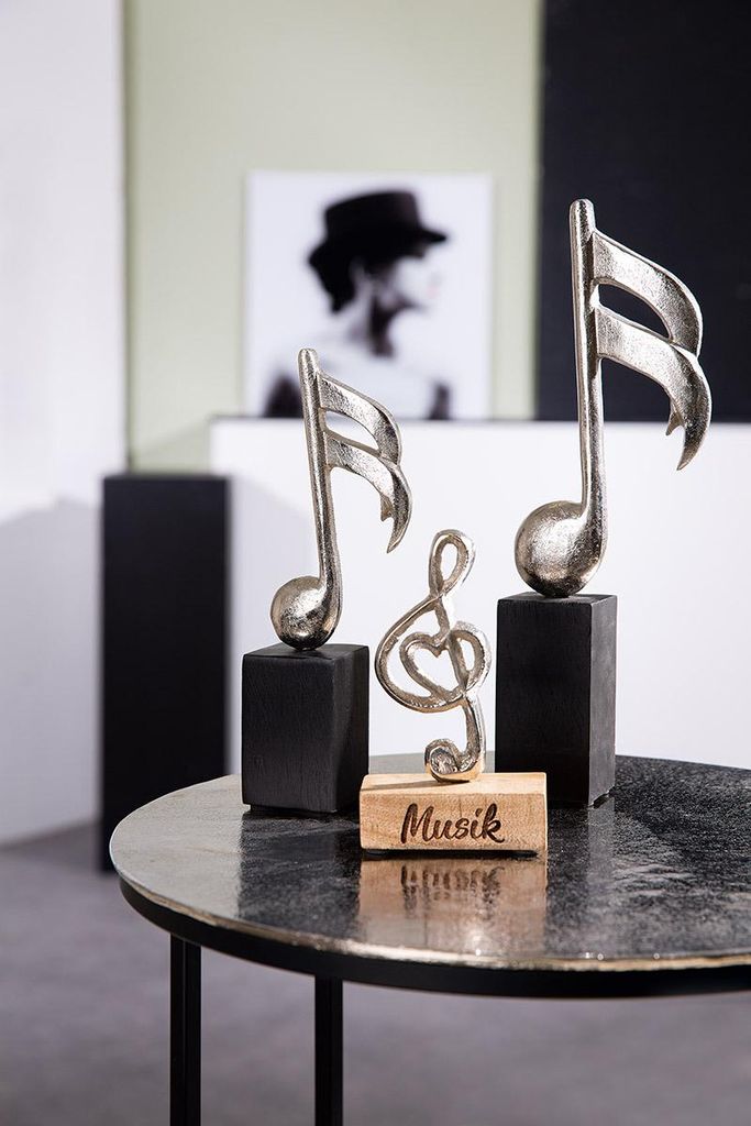 GILDE Skulptur, Notenschlüssel, Aluminium, Mangoholz, Produktbild 