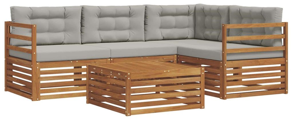 vidaXL Outdoor-Sofagarnitur mit Kissen 5 pcs Natürlich und Hellgrau