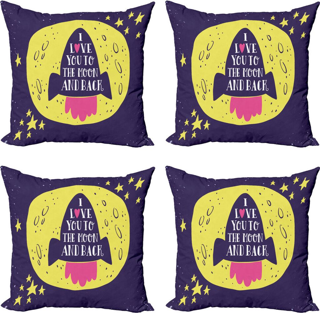 ABAKUHAUS Liebe Kissenbezug Set (4 Stück), Rocket-Mond-Liebe, Moderner Doppelseitiger Digitaldruck, 50 cm x 50 cm, Yellow Indigo
