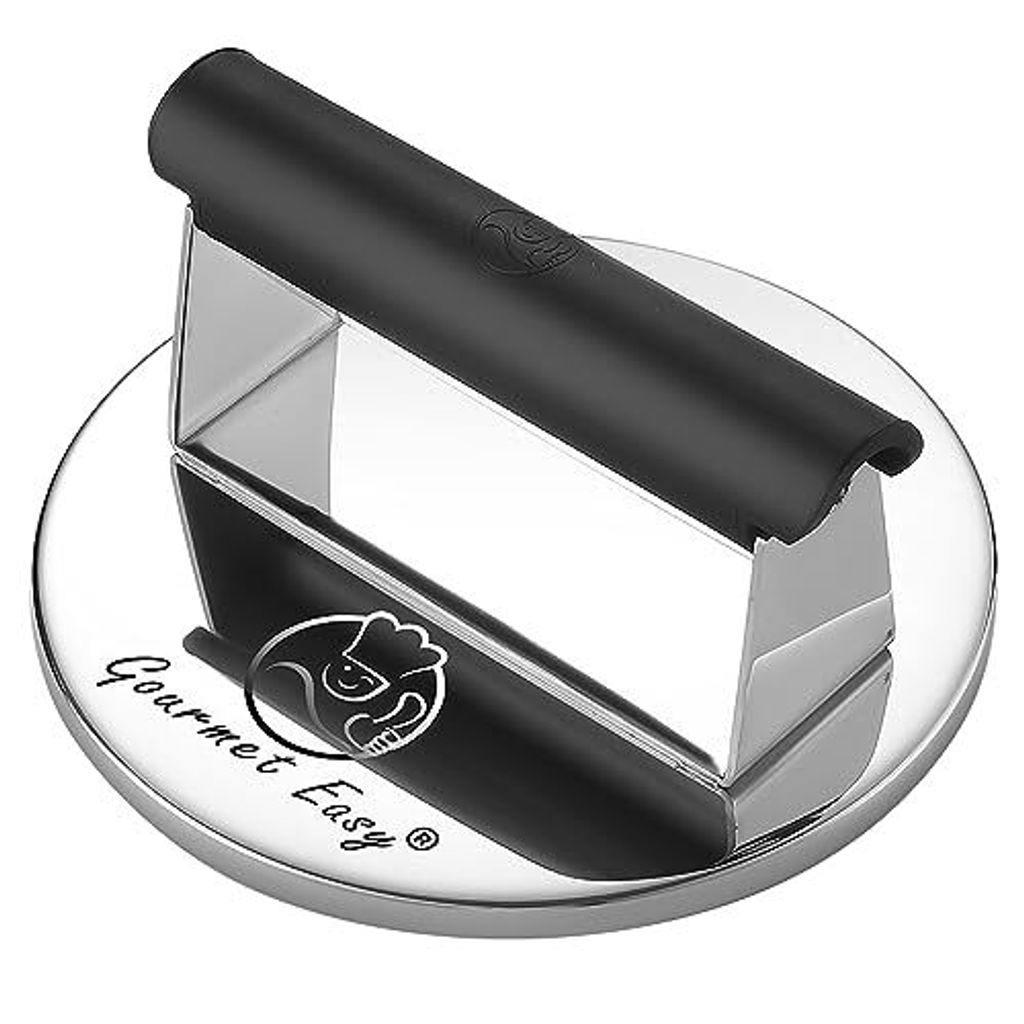 839g Burgerpresse Edelstahl | Burger Smasher mit hitzeresistentem Griff | Spülmaschinenfeste Burgerpresse | Professionelle Patty Presse