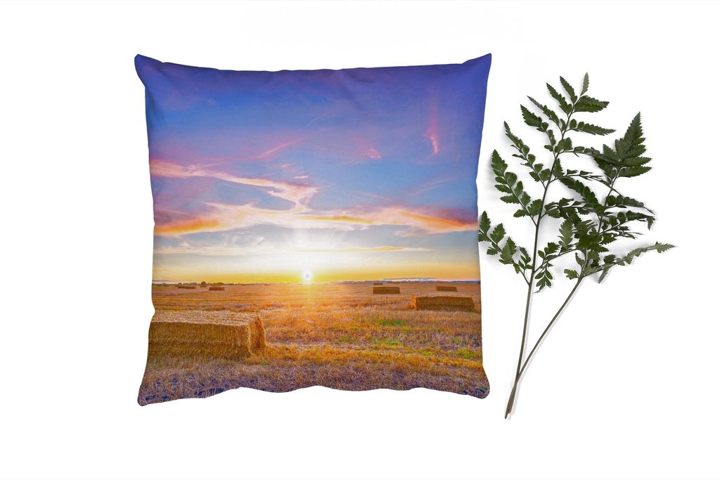 MuchoWow Zierkissen Sofakissen Wohnzimmer Dekokissen 45x45 cm Stroh - Sonne - Himmel - Landschaft - Schlafpolster - Polster für das Sofa