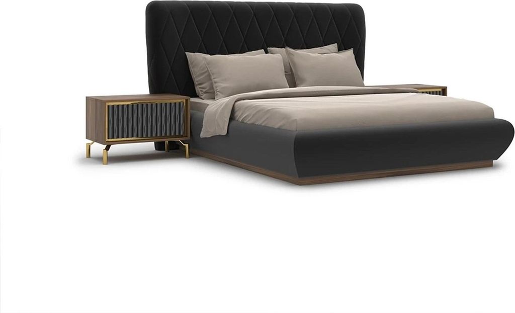 Schlafzimmer 3tlg Luxus Set Doppel Bett Design Holz 2x Nachttische Komplett