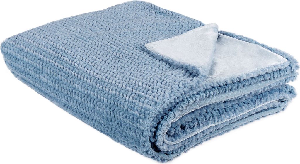 BELIANI Kuscheldecke Blau Polyester 150 x 200 cm Modern Skandinavisch Schlafzimmer Wohnzimmer Accessoire Deko Überwurf Wohndecke Sofadecke Tagesdecke
