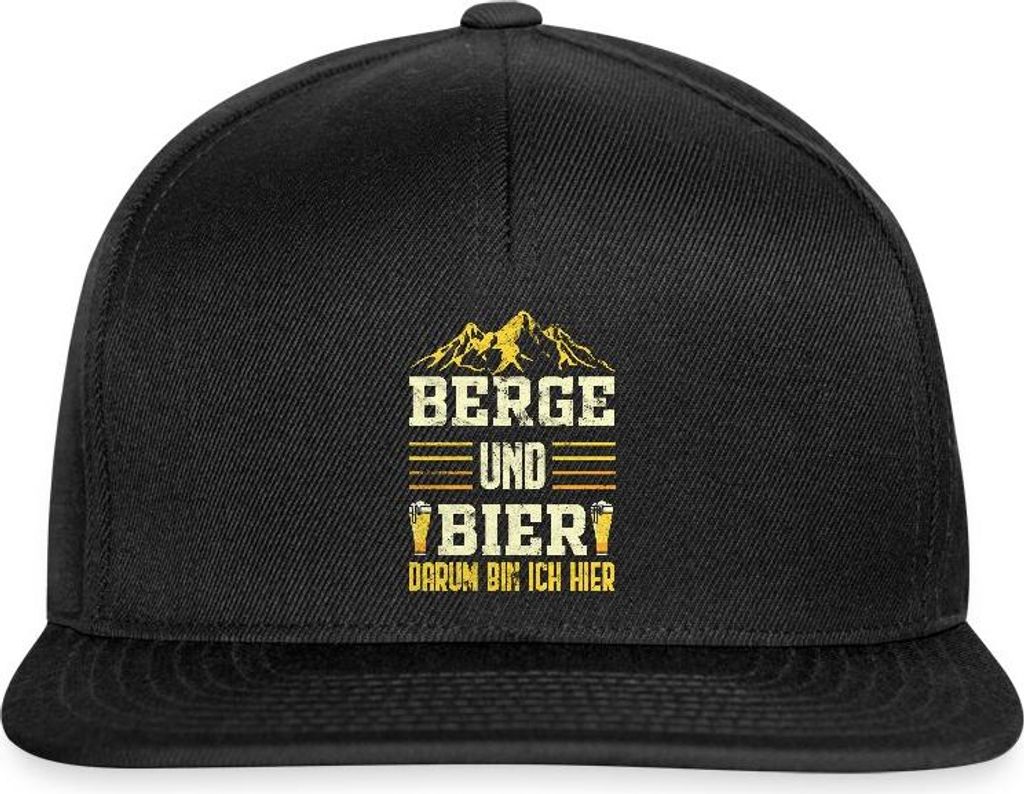 Spreadshirt Berge Und Bier Darum Bin Ich Hier Lustiger Spruch Snapback Cap, One size, Schwarz/Schwarz