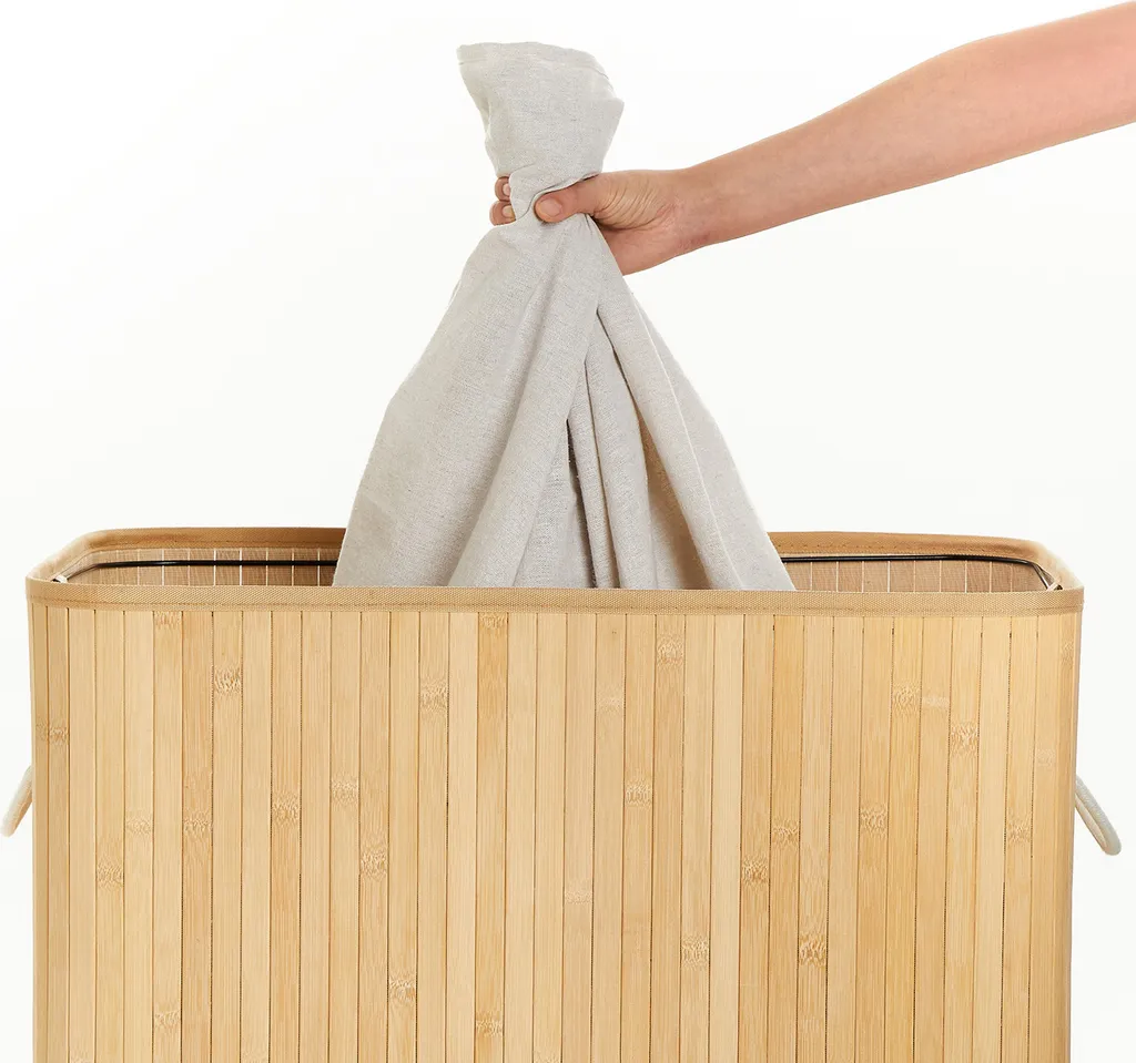 Fini le Tri ! Panier à Linge 150L Bambou 3 Compartiments Séparés - Zen - 8