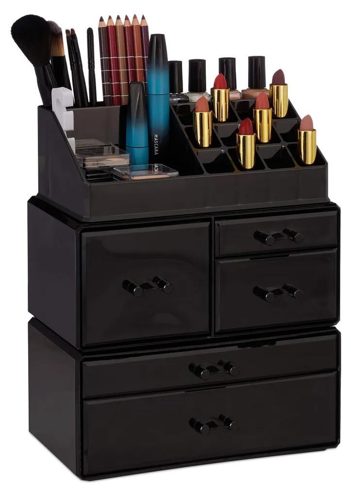 Stop au désordre : organiseur maquillage noir 21 compartiments acrylique