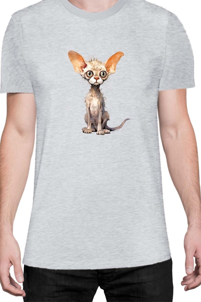 Herren T-Shirt Funny Cats Breeds Devon Rex Cat, Man M / Grau