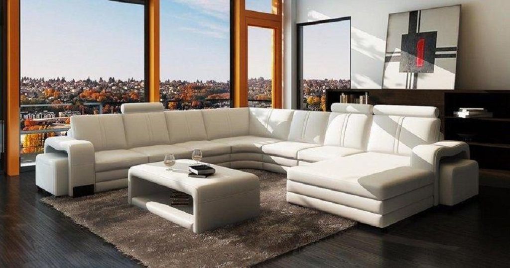 Wohnzimmer Set Ecksofa U-Form Hocker Couchtisch