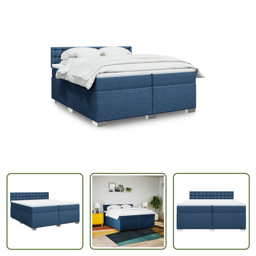 The Living Store Boxspringbett mit Matratze Blau 200x200 cm Stoff