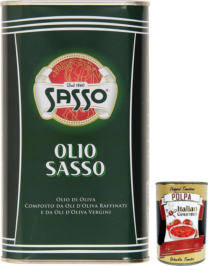 Sasso Olio Extra vergine D'oliva Natives Olive Olivenöl 1 Lt 100% Italienisch, Extra virgin oil + Italian Gourmet polpa 400g