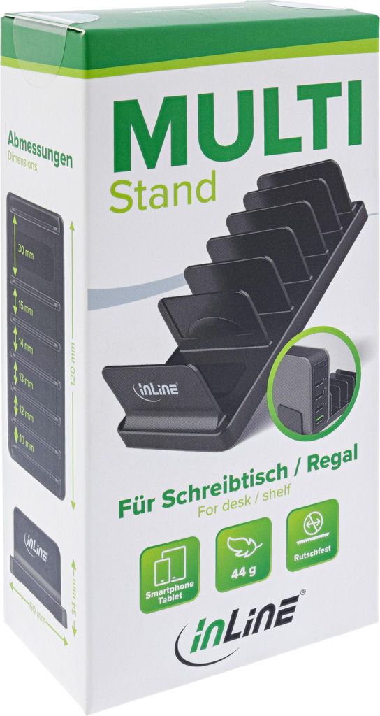 InLine Multi-Stand mit 6 Fächern für Schreibtisch / Regal, schwarz, MP4-Player, Handy/Smartphone, Navigator, Tragbare Spielkonsole, Tragbares Rad...