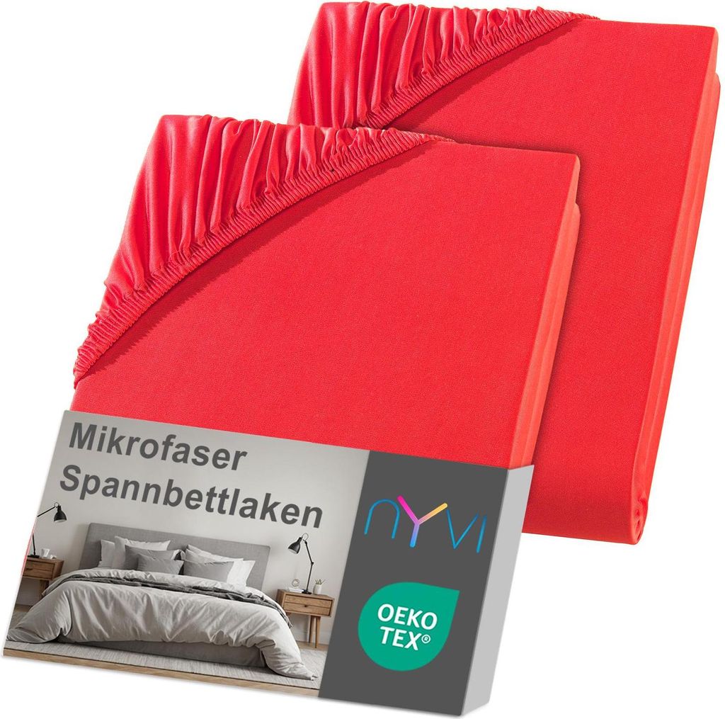 NYVI Spannbettlaken DreamScience Mikrofaser 140x200 - 160x200 cm rot 2er Set für Matratzen bis 22 cm Höhe - Weich & Anschmiegsam, Rundumgummizug,...