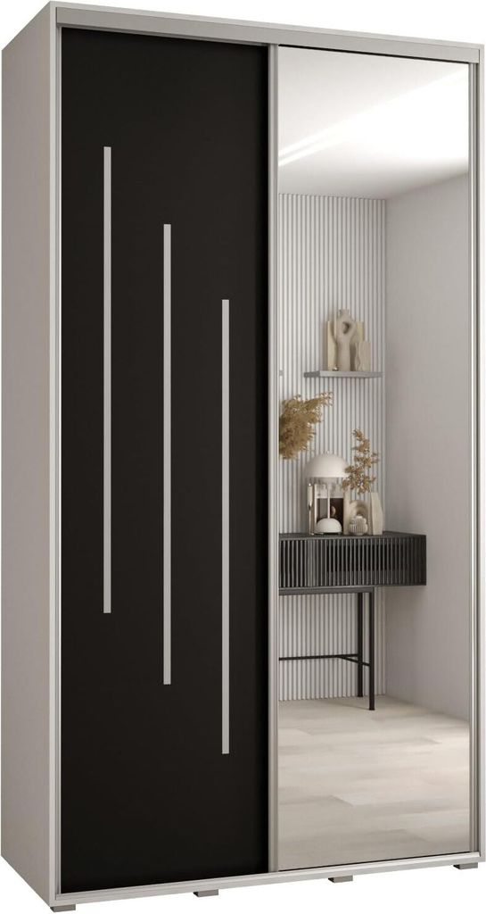 MEBLE KRYSPOL Cannes 9 Schrank mit 2 Schiebetüren - 205,2x130x45 cm - Weiß Schwarz Silber