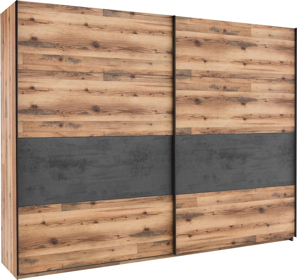 Schwebetürenschrank >ALICANTE< 3 Böden, 3 Stangen, Alpine Lodge / Betonoxid - 270x210x60 (BxHxT)