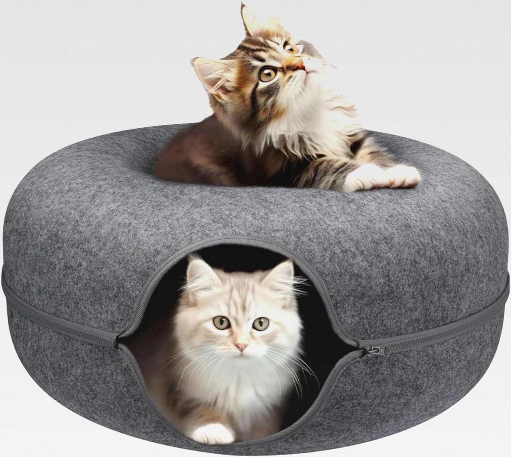 Pet - Katzenbett Donut - runde Katzenhöhle aus Filz – teilbar in Zwei Hälften – als Katzenschlafplatz & Versteck – Kuschelhöhle für Ka...
