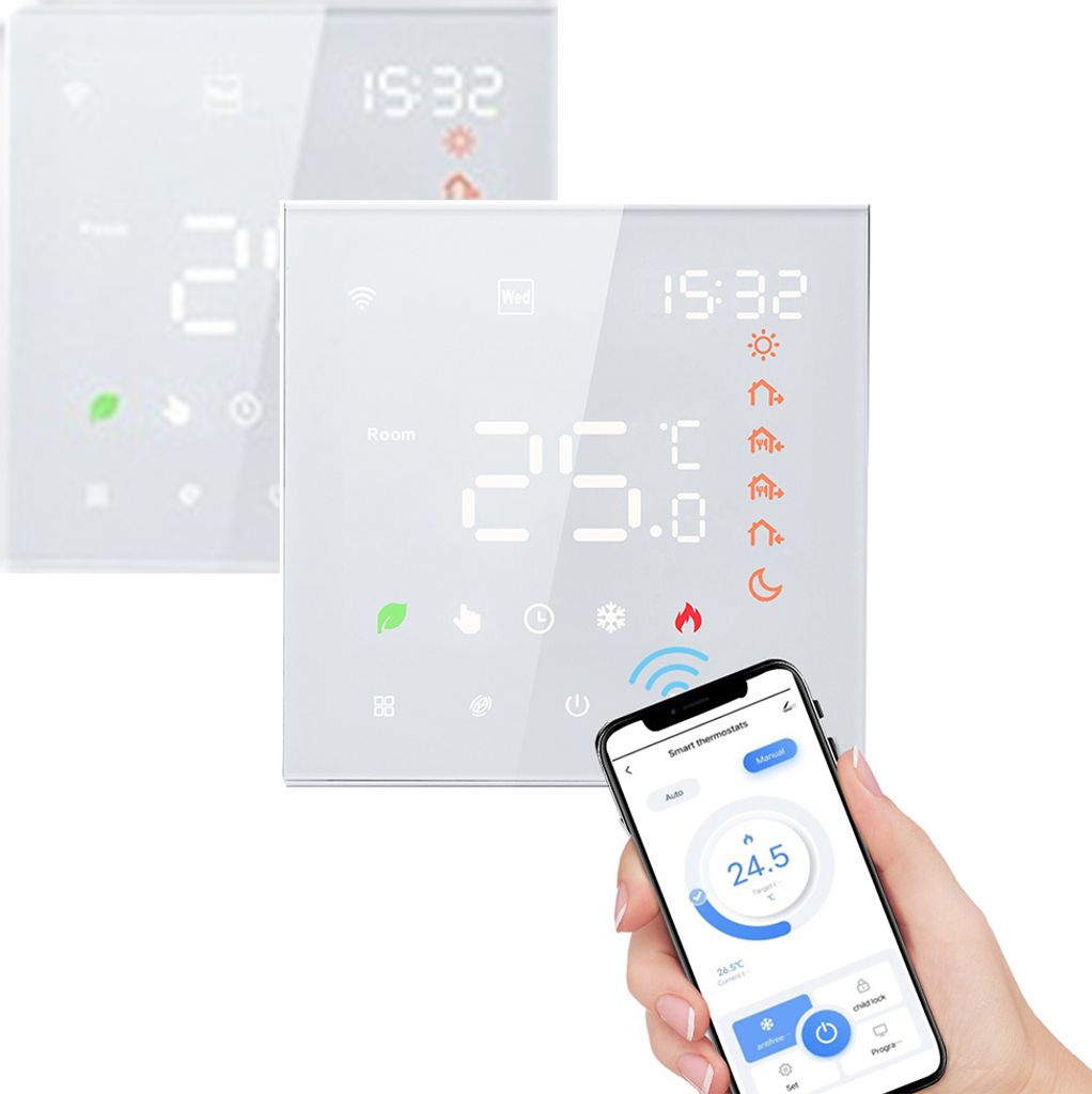 2X Smart Tuya WiFi-Thermostat, Sprachsteuerung, fuer 3A Warmwasserbereitung, Digital LCD Programmierbares Raumthermostat Thermostat Wandthermostat ...
