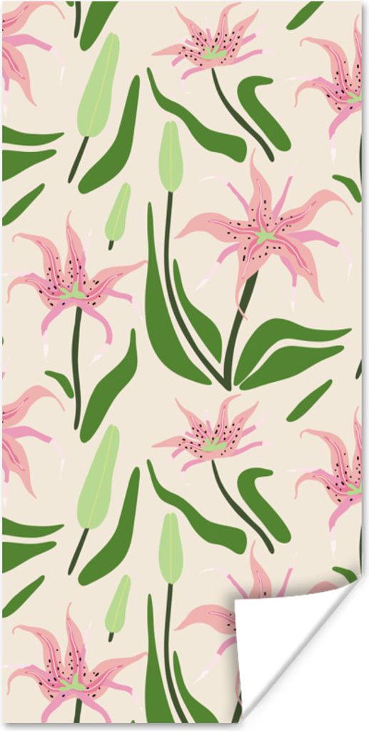 MuchoWow Poster Blume - Rosa - Blatt 80x160 cm - Kinderzimmer