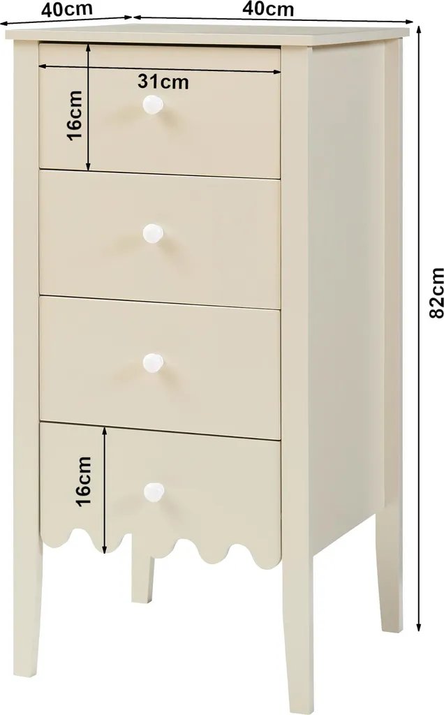 Commode 4 tiroirs Luspoo 82 cm blanc crème structure robuste chic