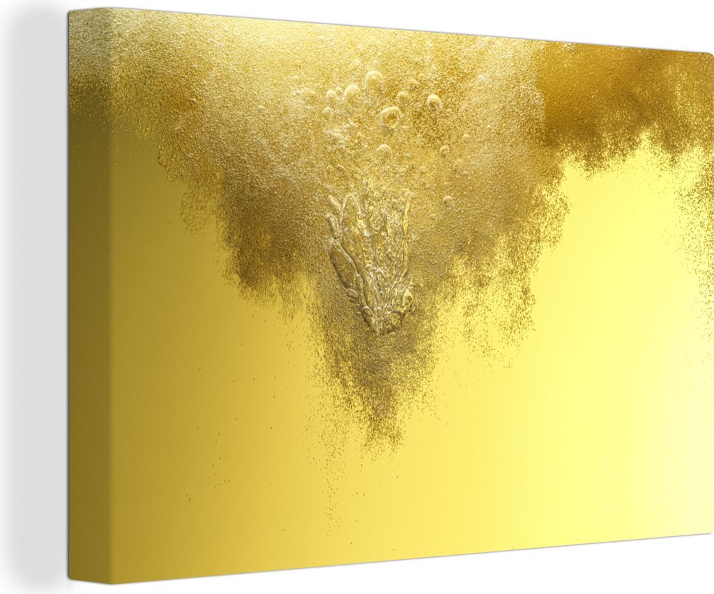 OneMillionCanvasses - Leinwandbilder - 140x90 cm, Makroaufnahme von Blasen in einem goldenen Getränk, Wandbilder Kunstdruck Wanddekoration