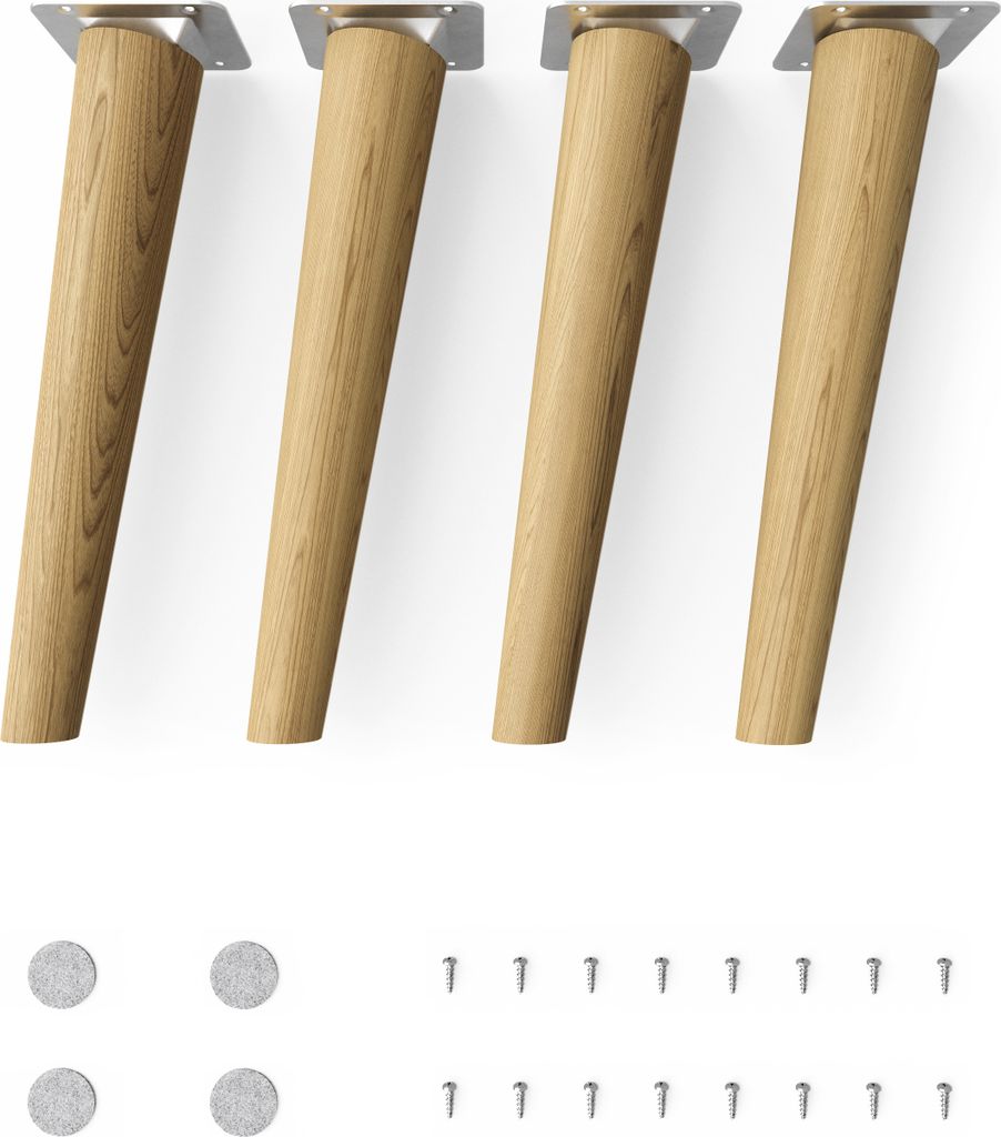 4x sossai Holzfüße rund - schräge Ausführung 25cm Eiche Produktbild 