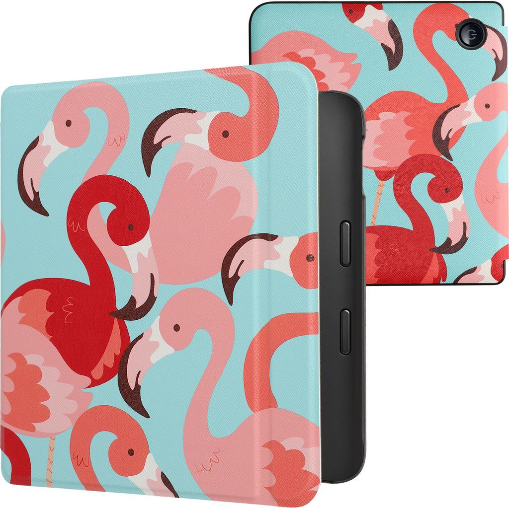 kwmobile Schutzhülle für Kobo Libra 2 Hülle - eReader Flip Case mit Auto Sleep Funktion - Flamingos mit Pink Rosa Rot