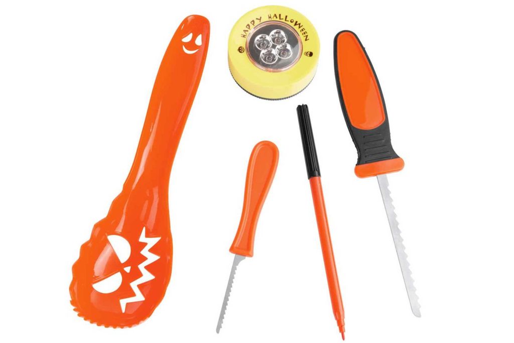 Halloween Kürbis Schnitzset Grusel Schnitz-Werkzeuge LED-Licht 6-teilig