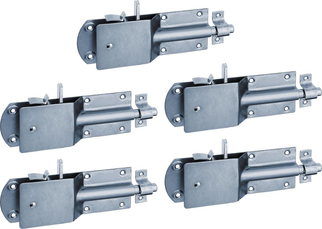 Alberts 823450 Sicherheits-Stallriegel, mit befestigter Schlaufe, Stahl, 200 mm, 5er Set
