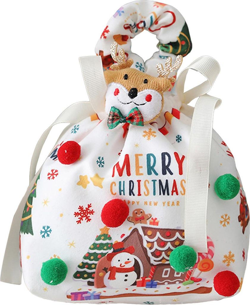 Weihnachtsgeschenktüte mit Kordelzug, wiederverwendbarer Süßigkeitenbeutel für Leckereien, Kekse, Obstaufbewahrungsbeutel für Heiligabend mit ...