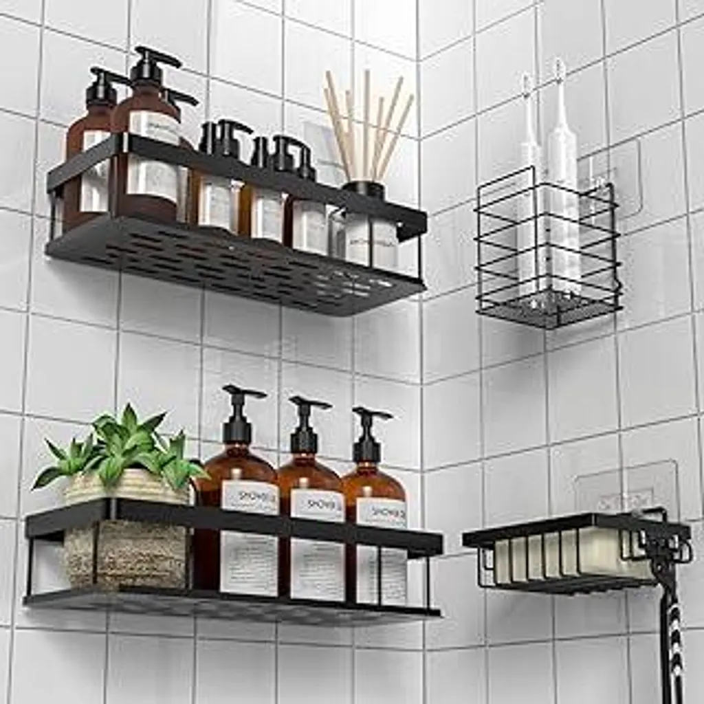 Basta Caos in Bagno! Scaffale Doccia UUlioyer 4 Pezzi Nero Opaco
