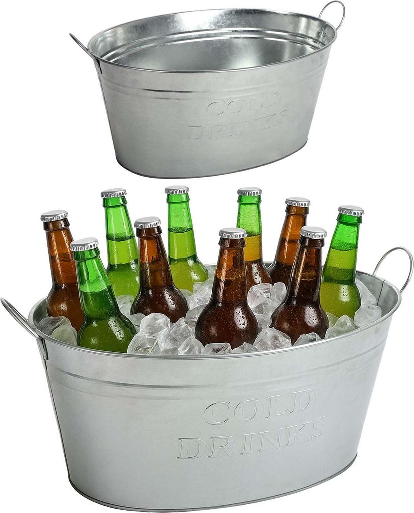 Getränkewanne mit Henkel 24 Liter Zinkwanne wasserdicht Getränkekühler Großer Sektkühler Eiskübel Eiseimer für Garten-Party Pflanzgefäß Zi...