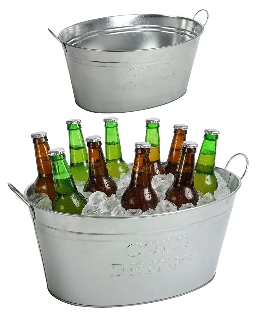 Bac en zinc étanche 24L avec anse robuste pour boissons et glaçons