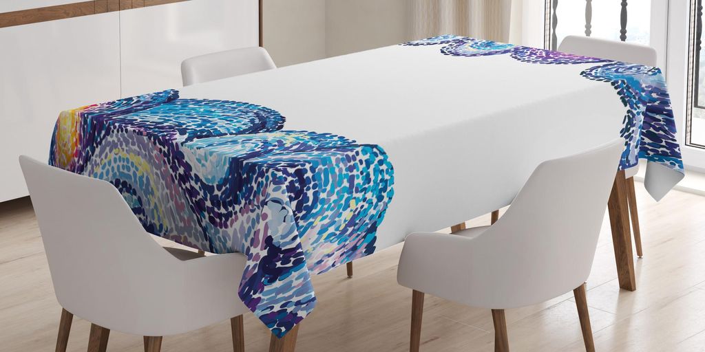 ABAKUHAUS Sternenklare Nacht Tischdecke, Künstlerische Punkte Wave Design mit Aquarell Pinsel Striche nautische Inspirationen, 140 x 240 cm, Mehrf...